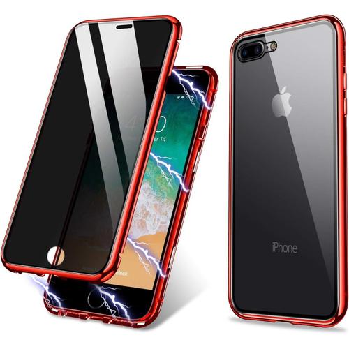 Coque Iphone 7 Plus 8 Plus Avec Adsorption Magnétique, Verre Trempé Anti-Peep, Protection Complète De L'écran Et Design Rouge Clair.