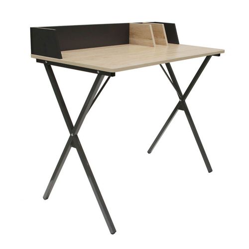 Badie - Bureau Plateau Effet Bois Et Piètement Noir
