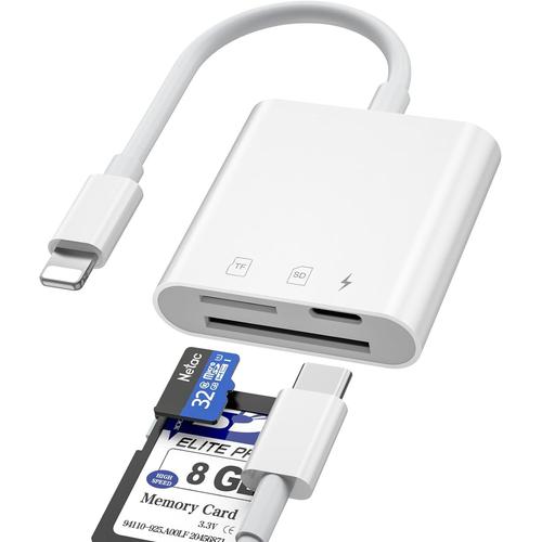 Lecteur de carte SD pour iPhone, iPad, appareil photo - Adaptateur de carte SD vers iPhone - Double fente pour lecteur de carte SD iPhone - Prend en charge la charge USB-C, la carte SD, la carte Micro