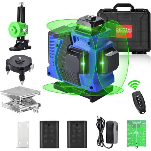 Bleu Niveau Laser Vert 4x360 °,16 Lignes Autonivelant 4D Ligne Croisée Level Tool, Horizontale Verticale et Mode Impulsion,Trepied Rotatif,5600mAh Batterie Rechargeable,Télécommande,Plaque Cible Laser