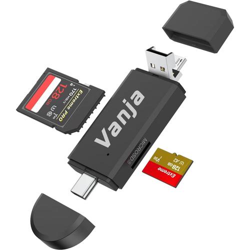 Black-Type C Card Reader Lecteur de carte SD/Micro SD, USB 2.0/Micro USB et USB Type C OTG Adaptateur pour cartes SDXC, SDHC, SD, MMC, RS-MMC, Micro SDXC, Micro SD, Micro SDHC et UHS-I