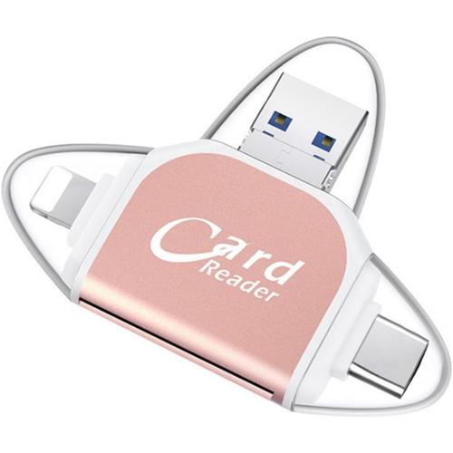 rose gold Lecteur de carte SD, 4 en 1 double connecteur USB C USB 2.0, prend en charge les cartes SD et TF, visionneuse d'appareil photo, adaptateur de carte SD de jeu, Plug and Play, transfert rapide