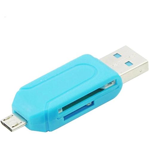 Bleu Lecteur de carte mémoire universel 2 en 1 USB OTG Micro USB TF SD Stockage externe et extension de mémoire pour PC et téléphone Moyen bleu