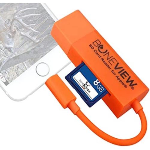 Orange Visionneuse caméra de chasse pour iPhone, lecteur de carte mémoire SD filaire pour vidéos et photos sur tous les derniers modèles Apple iOS iPad et iPhone
