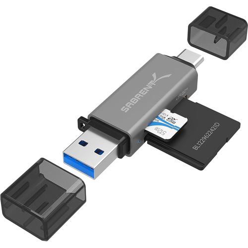 USB C+A Lecteur de carte SD Lecteur de Carte Mémoire Type C et Type A, SD/Micro SD à USB 3.2 Adaptateur pour Cartes MMC, TF, SDXC, SDHC,Micro SDHC, Micro SDXC, UHS-I, Transfert Rapide, Accès Simultané