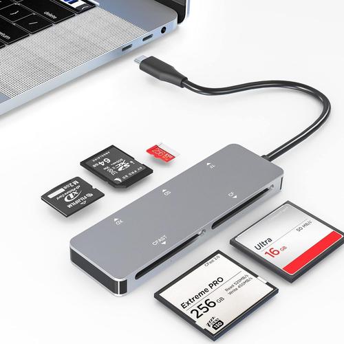 USB C Lecteur de Cartes CFast 2.0, Adaptateur de Cartes mémoire CFast Type-C 5Gbs pour SanDisk, Lexar, Transcend, Sony Card, Lecture simultanée de Cartes CFast/TF/SD/XD/CF