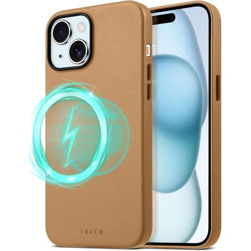 Coque Pour Iphone 15 Simili Cuir Aimanté Chargeur Induction Sans Fil Antichoc Résistant Aux Rayures Antidérapant Housse Arrière Ultra-Mince Protection Pour Iphone 15 5g 2023 - Brun