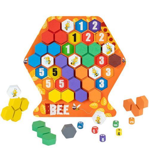 Puzzle Nid D'Abeille En Bois, Blocs Hexagonaux En Forme De Ruche Pour Jeu De Société En Famille Montessori Think, Construire Leur Nid D'Abeille