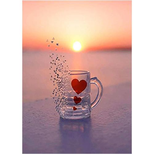 Diamond Painting Tasse qui Disparaît 30x40cm Diamond Painting Tasse D'amour Diamond Painting Tasse de Cafe Diamond Painting Love Coeur Diamond Painting Coucher de Soleil Adulte Paysage