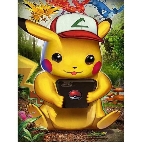 Kit De Peinture Diamant 5d Pour Aduts Pikachu - Kit De Broderie Au Point De Croix Pour Enfants - Décoration Murale - 30,5 X 40,6 Cm