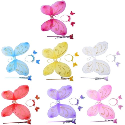 Costume De Noël Fée 3 Pièces/Ensemble Set Pour Fête Fournitures De Fête Bandeau Baguette Aile Papillon Multicolore Pour Enfants Filles
