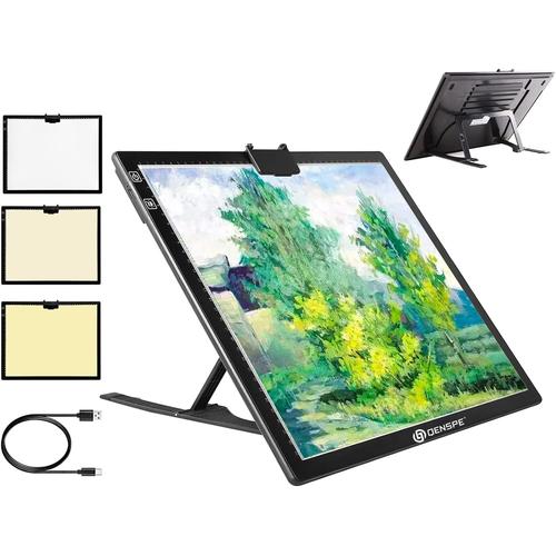 Tablette Lumineuse Led A3 Sans Fil Avec Support, Table Lumineuse De Dessin Alimentée Par Batterie, 3 Modes De Couleurs 6 Niveaux De Lumières Dimmables Pour Peinture, Croquis, Calligraphie