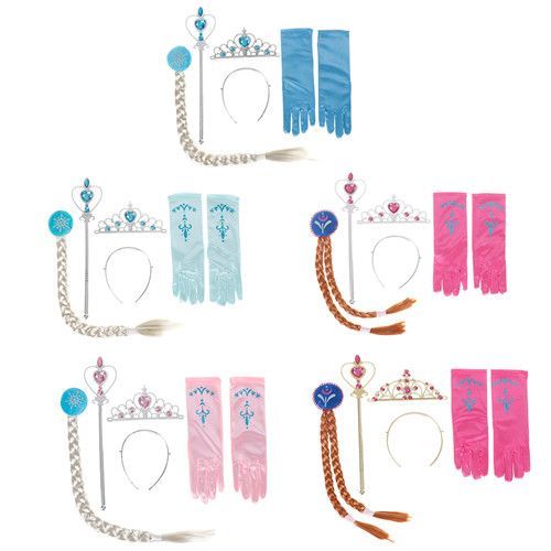 4 Pièces/Ensemble De Gants Pour Cosplay Baguette Magique De Tresse Elsa Anna + Couronne De Cheveux Et Strass + Ensemble De Gants Pour Filles 5 Styles