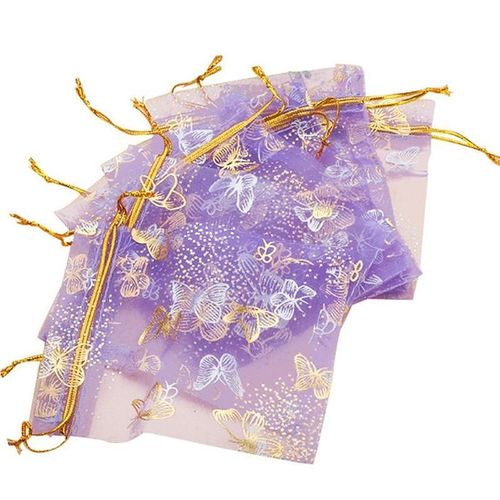 Sacs Cadeaux Imprimés Papillon Violet 100 Pièces 10x12cm Emballage De Bijoux Sacs En Organza Tendables Pour Mariage Pochettes Cadeaux