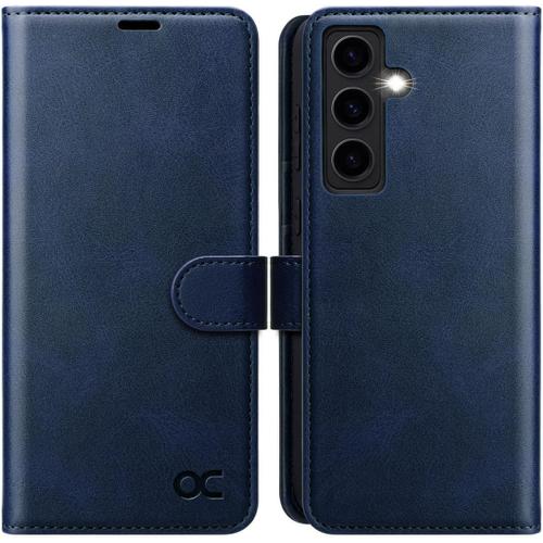 Coque Samsung Galaxy S24, Antichoc TPU Housse Samsung S24 5G Cuir PU Portefeuille Etui [RFID Blocage] [Fentes pour Cartes] [Fermoir Magnétique] Coque pour Galaxy S24 (6,2 Pouces) - Bleu Foncé