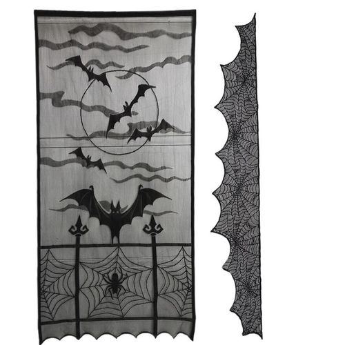 Serviette De Cheminée Thème Halloween Toile D'araignée 2 Pièces Tissu De Table Poêle Rideau De Chauve-Souris Accessoire Décorations Fantômes