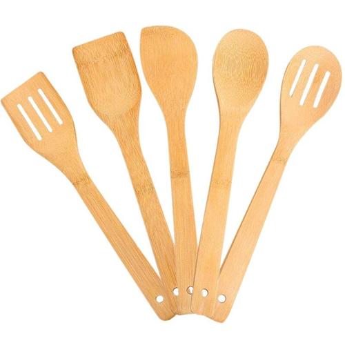 XM Ensemble d'accessoires en bois bambou 30CM Ustensiles de cuisine en bois anti-adhésif cuillère outils de pot camion élévateur non-toxique 5 pièces