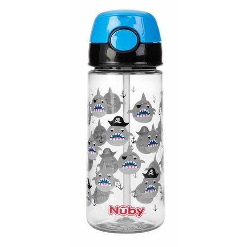 Nuby Gobelet Paille Souple Et Bouton Push En Tritan - 540 Ml - Bleu - 3 Ans +