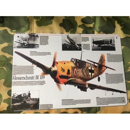 Plaque Metal Deco Vintage De L'avion Messerschmitt Bf 109/ Sous Blister Neuf 30 X 20 Cm