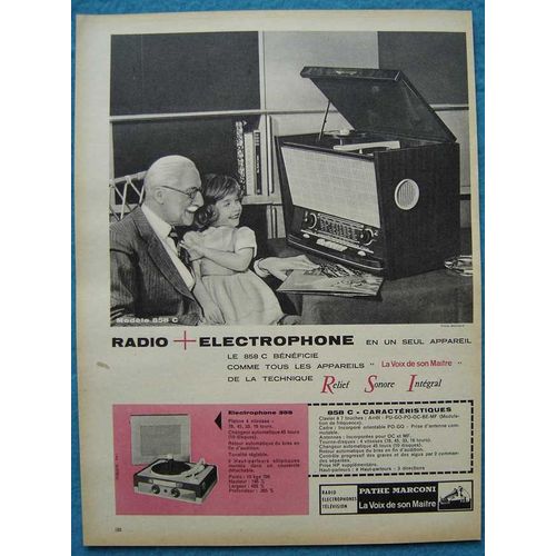 Publicité Papier - Poste Radio Et Électrophone Pathé Marconi, La Voix De Son Maître De 1959 -