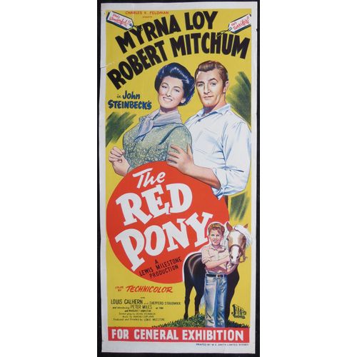 Le Poney Rouge - The Red Pony - Film R?alis? En 1949 Par Lewis Milestone Avec Myrna Loy, Robert Mitchum - Roman De John Steinbeck - Affiche De Cin?ma Originale Australienne - Format : 34x76cm - Cheval
