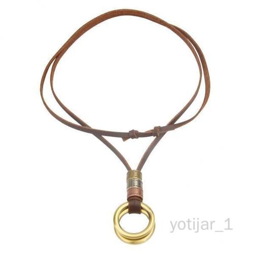 Yotijar Chaîne À Cordon En Cuir Réglable Pour Hommes, 6 Pièces, Pendentif Vintage, Collier À Deux Cercles Marron 6 Pièces