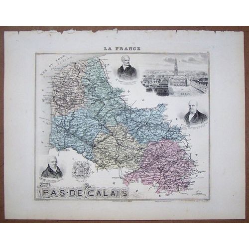 Gravure Du Departement Du Pas De Calais . Atlas Migeon 1886