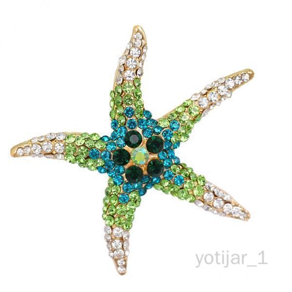 5xpink Strass Étoile De Mer Broche Bijoux Animal Thème Nautique Vert 5 Pièces