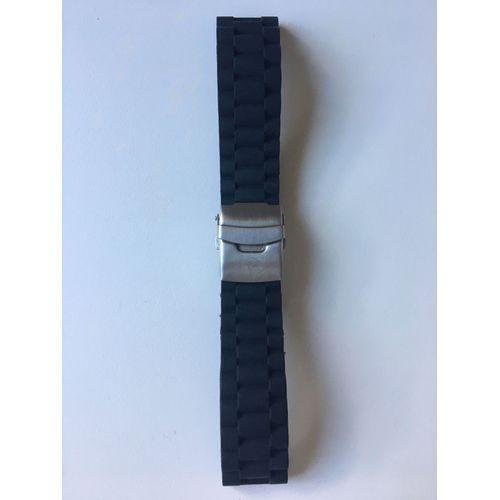 Bracelet De Montre Silicone Noir Largeur 24 Mm Boucle Deployante Acier Brossé