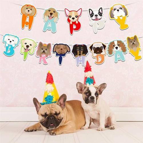 Xm 2 Pièces Joyeux Anniversaire Bannière Mignon Papier Cartonn Chiens Motif Joyeux Anniversaire Lettres Suspendus Drapeau Bannière Maison Fête D'anniversaire A35