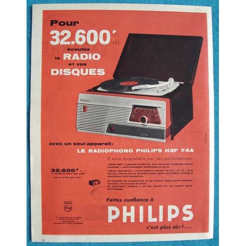 Publicité Papier - Radiophono Philips De 1957