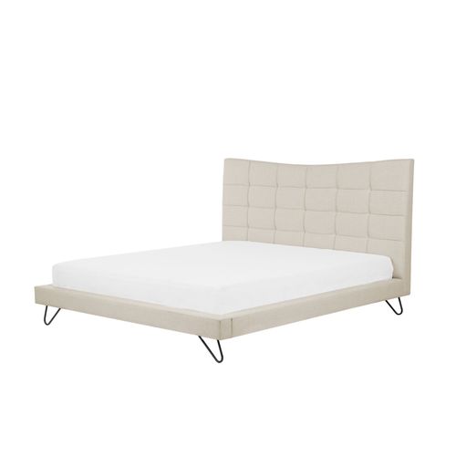 Lit Double En Tissu Beige 160x200 Cm Lannion