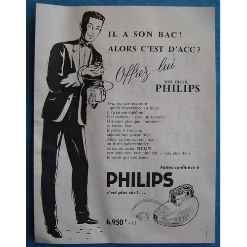 Publicité Papier - Rasoir Électrique Philips De 1956