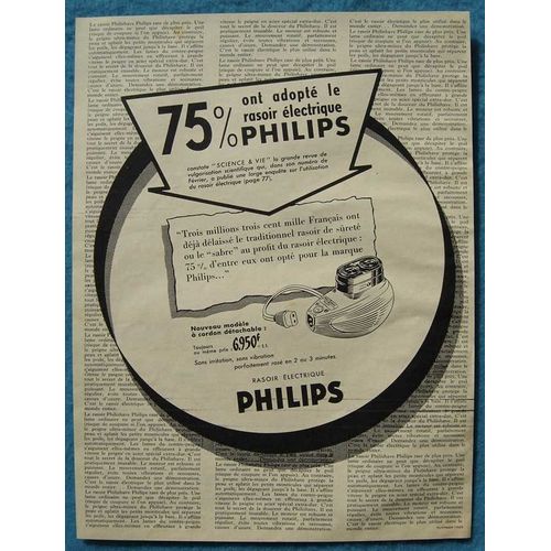 Publicité Papier - Rasoir Électrique Philips De 1955