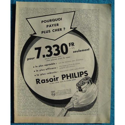 Publicité Papier - Rasoir Électrique Philips De 1958