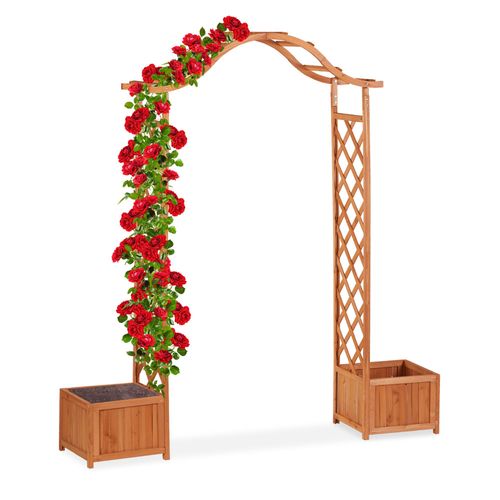Relaxdays Jardinière Pergola Bac Fleurs Treillis Plante Grimpante Bois Décoratif 2 Bacs