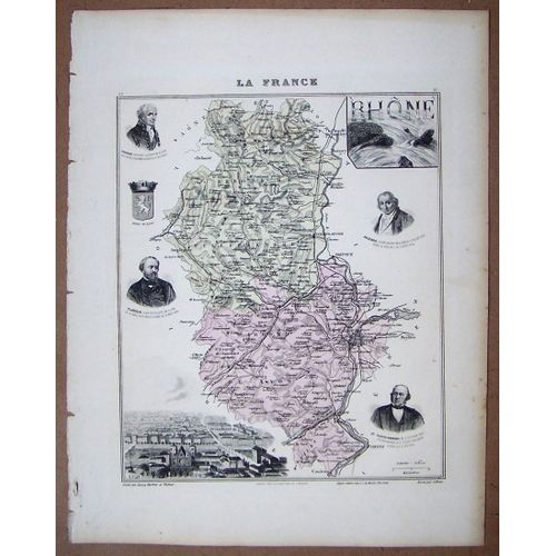 Gravure Du Departement Du Rhone . Atlas Migeon 1886