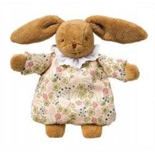 Doudou Lapin Trousselier Nid D'ange Liberty Fleurs Rose Vert Kaki Anis Peluche Grelot Jouet Eveil Bebe