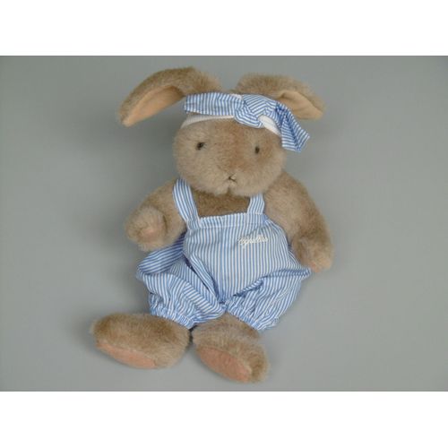 Doudou Lapin Peluche Salopette Bleue 27 Cm Cyrillus