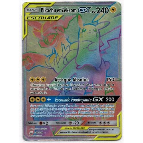 Pikachu Et Zekrom Gx - 184/181 - Duo De Choc - Secret Rare Arc-En-Ciel