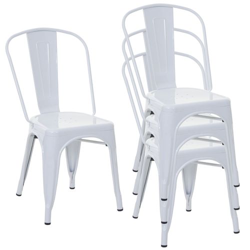 4x Chaise De Bistro Hwc-A73, Chaise Empilable, Métal, Design Industriel   Blanc