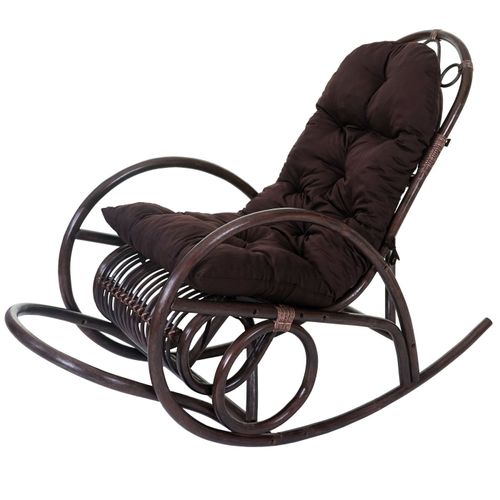 Fauteuil À Bascule Hwc-C40, Rocking-Chair, Fauteuil En Rotin, Marron   Coussin Marron