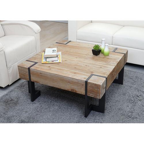 Table Basse De Salon Hwc-A15, Sapin Massif Rustique 40x90x90cm