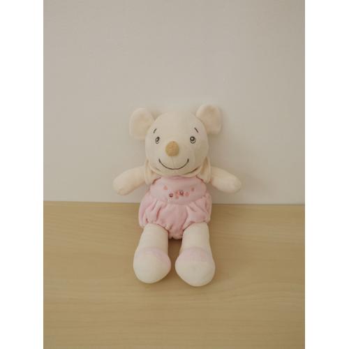 Doudou Souris Ours Rose Blanc Nounours