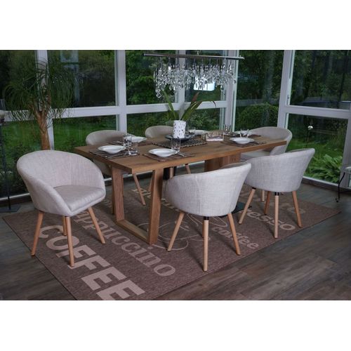 6x Chaise De Salle À Manger Malmö T633, Fauteuil, Design Rétro Des Années 50   Tissu, Crème/Gris