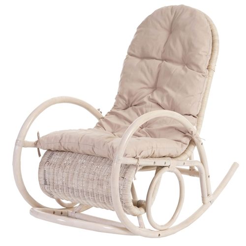 Fauteuil À Bascule Esmeraldas, Rocking-Chair, Fauteuil En Rotin, Blanc   Rembourrage Crème