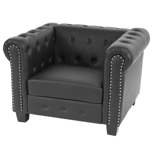 Fauteuil De Luxe Lounge Relax Chesterfield Similicuir   Pieds Carrés, Noir