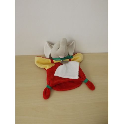 Doudou Éléphant Gris Rouge Jaune Babynat Baby Nat'