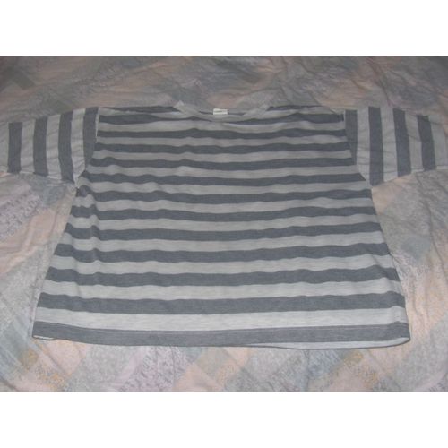 T-Shirt Raye Gris Et Blanc