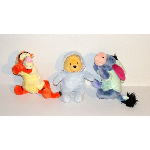 Winnie L'ourson Tigrou Et Bourriquet Dormeur Doudou En Pyjama Lot 3 Peluches Animaux 20 Cm Disney